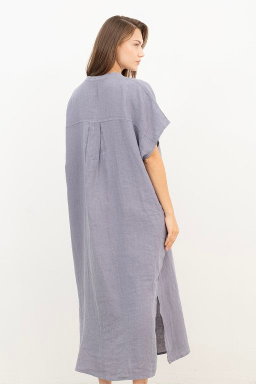 Ham Keten Maxi Kaftan Elbise