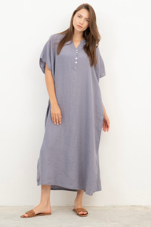 Ham Keten Maxi Kaftan Elbise