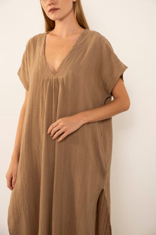 Desenli Dokuma Maxi Kaftan Elbise