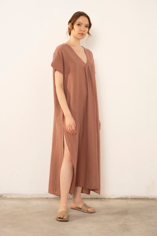 Desenli Dokuma Maxi Kaftan Elbise