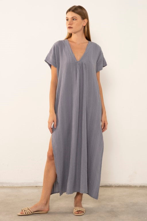 Desenli Dokuma Maxi Kaftan Elbise