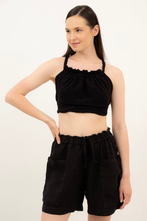 Sırtı Bağcıklı Önden Büzgülü Crop Top