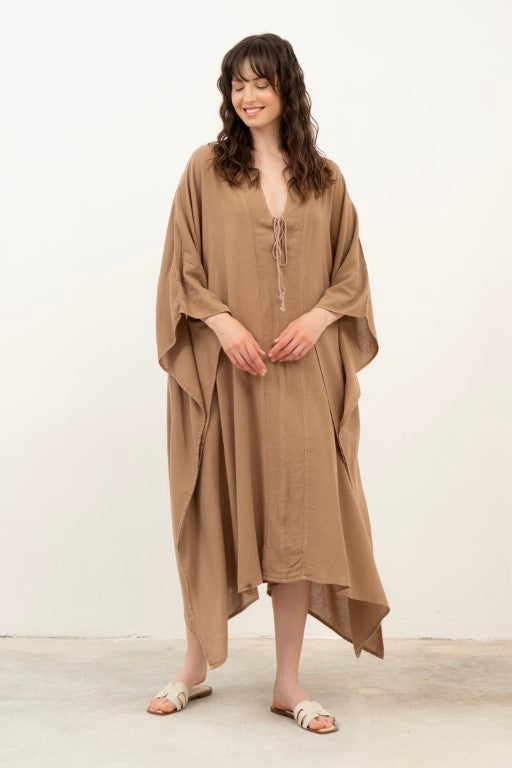 V Yaka Maxi Kaftan Elbise