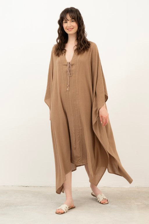 V Yaka Maxi Kaftan Elbise