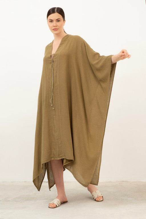 V Yaka Maxi Kaftan Elbise